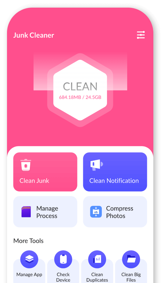 Phone with junk cleaner App